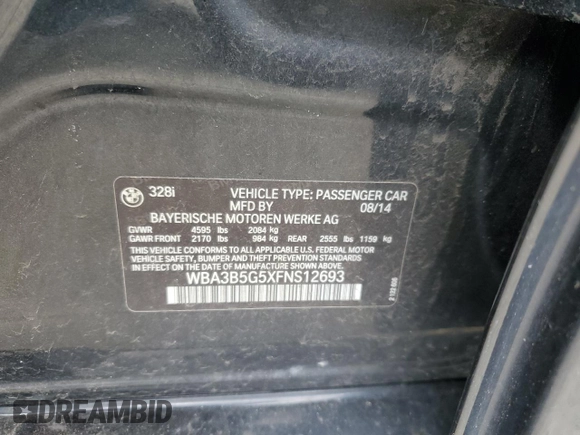 2015 BMW 3 Series 328i xDrive with VIN WBA3B5G5XFNS12693, listed as a Copart auction lot 53300755 with 171,504 mi miles and Salvage Title. Bid and sale history available at carsss.com. Image 12.