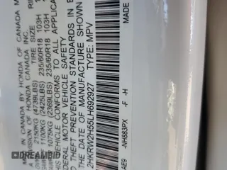 2020 Honda CR-V EX with VIN 2HKRW2H55LH692927, listed as a Copart auction lot 53319685 with Not provided miles and Salvage title. Bid and sale history available at DreamBid. Image 14.