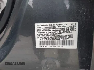2011 Honda Pilot EX-L with VIN 5FNYF4H59BB042308, listed as a IAAI auction lot 41635511 with 196,736 mi miles and . Bid and sale history available at carsss.com. Image 9.