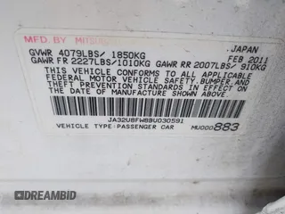 2011 Mitsubishi Lancer GTS with VIN JA32U8FW8BU030591, listed as a IAAI auction lot 42226736 with 110,010 mi miles and . Bid and sale history available at carsss.com. Image 9.
