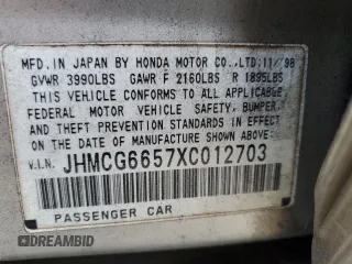 1999 Honda Accord LX с VIN JHMCG6657XC012703, выставлен на аукционе Copart как лот 48422915 с пробегом 402 606 миль миль и Списание • Salvage title. История ставок и продаж доступна на DreamBid. Изображение 12.