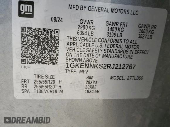 2024 GMC Acadia AWD Elevation z VIN 1GKENNKS2RJ212767, wystawiony jako Copart lot #61851705 z przebiegiem 24 129 mil mil oraz Szkoda całkowita • Salvage title. Historia ofert i sprzedaży dostępna na DreamBid. Obrazek 13.