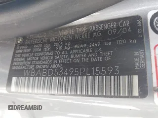 2005 BMW 3 Series 330Ci with VIN WBABD53495PL15593, listed as a IAAI auction lot 42033635 with Not Provided miles and . Bid and sale history available at carsss.com. Image 9.