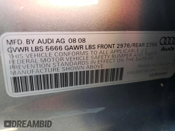 2008 Audi S6 z VIN WAUDN74F38N177048, wystawiony jako Copart lot #57486874 z przebiegiem 116 206 mil mil oraz Szkoda całkowita • Salvage title. Historia ofert i sprzedaży dostępna na DreamBid. Obrazek 12.