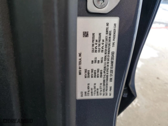 2022 Tesla Model 3 with VIN 5YJ3E1EA4NF285493, listed as a Copart auction lot 49793005 with 84,563 mi miles and Non Repairable. Bid and sale history available at carsss.com. Image 12.