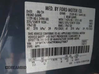 2024 Ford Mustang Mach-E Select с VIN 3FMTK1R47RMA27687, выставлен на аукционе IAAI как лот 42327040 с пробегом 6 811 миль миль и . История ставок и продаж доступна на DreamBid. Изображение 9.