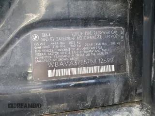 2007 BMW 3 Series 328i with VIN WBAVA37557NL12699, listed as a Copart auction lot 46258735 with 173,338 mi miles and Salvage title. Bid and sale history available at DreamBid. Image 14.