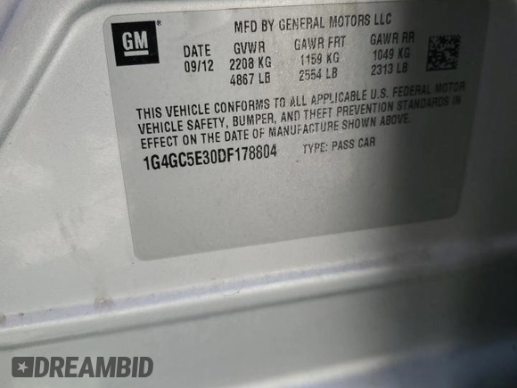 2013 Buick LaCrosse Leather z VIN 1G4GC5E30DF178804, wystawiony jako Copart lot #56604325 z przebiegiem 177 001 mil mil oraz Szkoda całkowita • Salvage title. Historia ofert i sprzedaży dostępna na DreamBid. Obrazek 13.