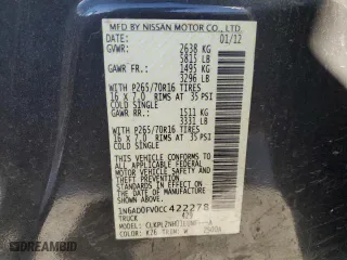 2012 Nissan Frontier SV with VIN 1N6AD0FV0CC422278, listed as a Copart auction lot 74420584 with 119,636 mi miles and Salvage Title. Bid and sale history available at carsss.com. Image 12.