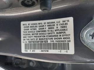 2015 Honda Civic Sedan LX with VIN 19XFB2E55FE061929, listed as a IAAI auction lot 41711847 with 140,906 mi miles. Bid and sale history available at carsss.com. Image 9.