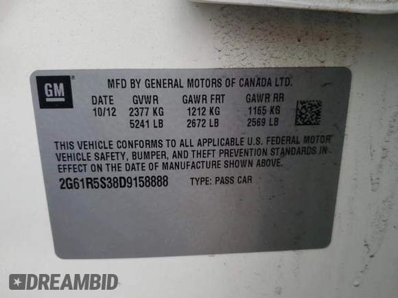 2013 Cadillac XTS Luxury with VIN 2G61R5S38D9158888, listed as a Copart auction lot 57568365 with 92,529 mi miles and Salvage title. Bid and sale history available at DreamBid. Image 13.
