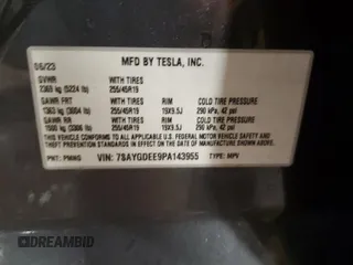 2023 Tesla Model Y Long Range with VIN 7SAYGDEE9PA143955, listed as a Copart auction lot 48114395 with 20,152 mi miles and Salvage Title. Bid and sale history available at DreamBid. Image 14.
