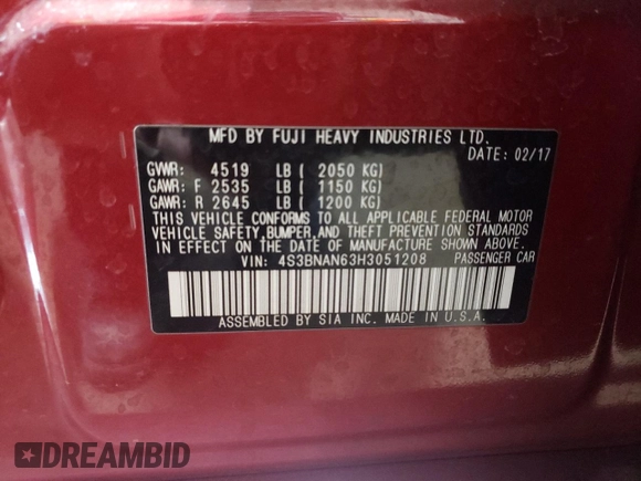 2017 Subaru Legacy Limited с VIN 4S3BNAN63H3051208, выставлен на аукционе Copart как лот 50306675 с пробегом 101 705 миль миль и Списание • Salvage title. История ставок и продаж доступна на DreamBid. Изображение 12.
