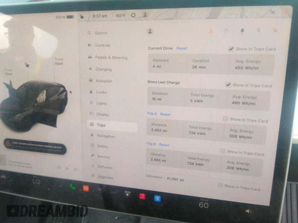 2022 Tesla Model Y Performance with VIN 7SAYGDEF6NF530388, listed as a IAAI auction lot 39253462 with 21,393 mi miles and . Bid and sale history available at DreamBid. Image 14.