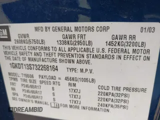 2003 GMC Envoy SLT with VIN 1GKDT13S732268164, listed as a IAAI auction lot 41863800 with 100,702 mi miles. Bid and sale history available at carsss.com. Image 9.