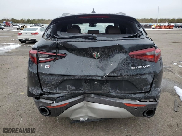 2023 Alfa Romeo Stelvio Ti with VIN ZASPAKBN7P7D54428, listed as a Copart auction lot 43994135 with 0 mi miles and Salvage Title. Bid and sale history available at carsss.com. Image 6.