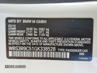 2016 BMW M4 with VIN WBS3R9C51GK338528, listed as a Copart auction lot 36171743 with 60,580 mi miles. Bid and sale history available at carsss.com. Image 12.