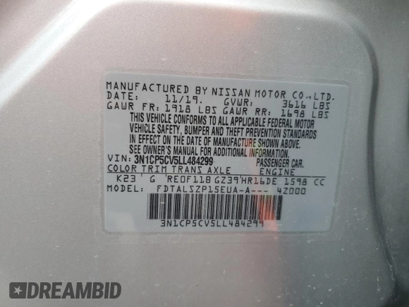 2020 Nissan Kicks SV with VIN 3N1CP5CV5LL484299, listed as a Copart auction lot 79484214 with 77,315 mi miles and Salvage Title. Bid and sale history available at DreamBid. Image 13.