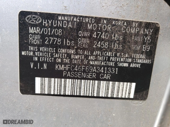 2009 Hyundai Azera Limited with VIN KMHFC46F69A341331, listed as a Copart auction lot 69087034 with 145,861 mi miles and Salvage Title. Bid and sale history available at carsss.com. Image 13.