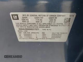2017 Chevrolet Equinox LT with VIN 2GNALCEK8H6217071, listed as a IAAI auction lot 41924381 with 100,549 mi miles and . Bid and sale history available at DreamBid. Image 9.