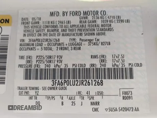 2018 Ford Fusion SE z VIN 3FA6P0LU2JR261268, wystawiony jako IAAI lot #42301578 z przebiegiem 63 357 mil mil oraz . Historia ofert i sprzedaży dostępna na DreamBid. Obrazek 9.