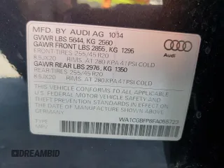 2015 Audi SQ5 Premium Plus with VIN WA1CGBFP8FA055723, listed as a Copart auction lot 75570984 with 0 mi miles and Salvage Title. Bid and sale history available at carsss.com. Image 14.