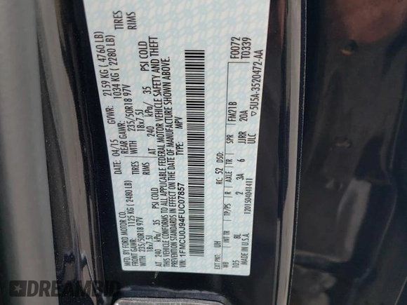 2015 Ford Escape Titanium z VIN 1FMCU0J94FUC07857, wystawiony jako Copart lot #52682825 z przebiegiem 62 100 mil mil oraz Szkoda całkowita • Salvage title. Historia ofert i sprzedaży dostępna na DreamBid. Obrazek 15.
