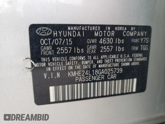2016 Hyundai Sonata Hybrid SE with VIN KMHE24L18GA025739, listed as a Copart auction lot 64456913 with 97,835 mi miles. Bid and sale history available at carsss.com. Image 14.