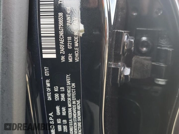 2018 Alfa Romeo Giulia Ti Sport with VIN ZARFAECN9J7566538, listed as a Copart auction lot 38345833 with 58,501 mi miles. Bid and sale history available at carsss.com. Image 12.