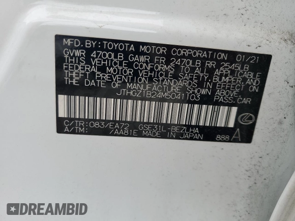 2021 Lexus IS 350 F Sport z VIN JTHGZ1B24M5041103, wystawiony jako Copart lot #55932115 z przebiegiem 46 911 mil mil oraz Szkoda całkowita • Salvage title. Historia ofert i sprzedaży dostępna na DreamBid. Obrazek 12.