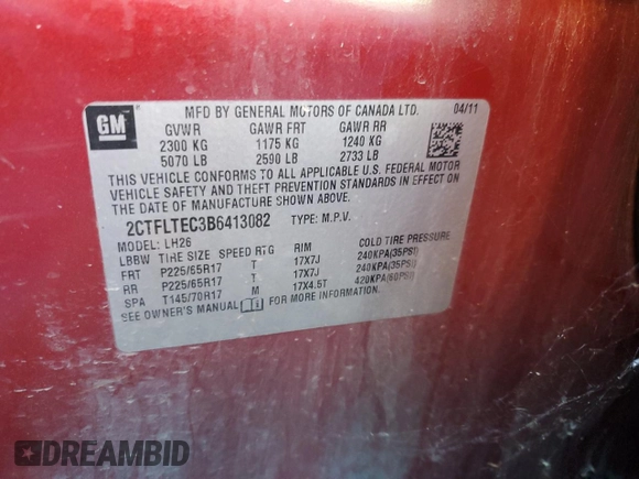 2011 GMC Terrain SLE-2 z VIN 2CTFLTEC3B6413082, wystawiony jako Copart lot #43472505 z przebiegiem Nie podano mil oraz Czysty tytuł • Clean title. Historia ofert i sprzedaży dostępna na DreamBid. Obrazek 13.