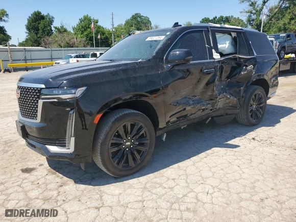 2023 Cadillac Escalade 4WD Premium Luxury with VIN 1GYS4BKL7PR487889, listed as a Copart auction lot 59027264 with 10,755 mi miles and Salvage Title. Bid and sale history available at carsss.com. Image 1.