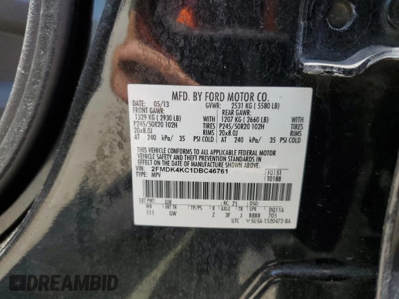 2013 Ford Edge Limited z VIN 2FMDK4KC1DBC46761, wystawiony jako Copart lot #58047505 z przebiegiem 174 008 mil mil oraz Szkoda całkowita • Salvage title. Historia ofert i sprzedaży dostępna na DreamBid. Obrazek 14.