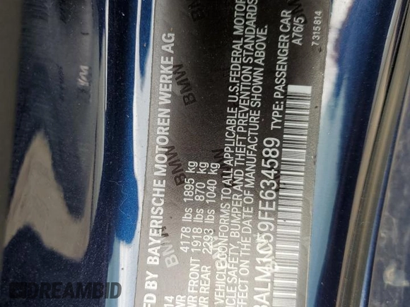 2015 BMW Z4 sDrive35is with VIN WBALM1C59FE634589, listed as a Copart auction lot 67096594 with Not provided miles and Salvage title. Bid and sale history available at DreamBid. Image 12.