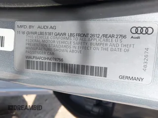 2017 Audi A6 Premium with VIN WAUF8AFC6HN078756, listed as a IAAI auction lot 42412413 with 149,930 mi miles and . Bid and sale history available at DreamBid. Image 9.