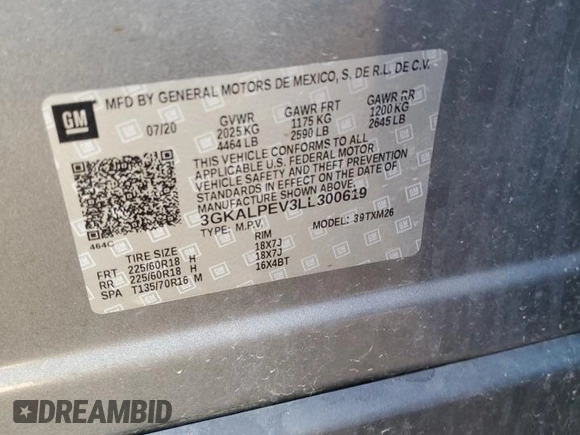 2020 GMC Terrain SLT with VIN 3GKALPEV3LL300619, listed as a Copart auction lot 46183725 with 73,427 mi miles and Salvage Title. Bid and sale history available at carsss.com. Image 13.