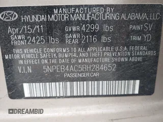2011 Hyundai Sonata GLS with VIN 5NPEB4AC5BH284652, listed as a IAAI auction lot 42067587 with 155,310 mi miles and . Bid and sale history available at DreamBid. Image 9.