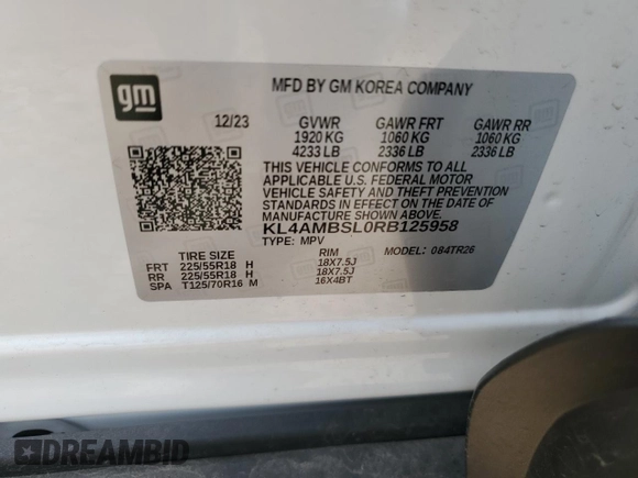 2024 Buick Encore GX Preferred with VIN KL4AMBSL0RB125958, listed as a Copart auction lot 56416785 with 3,384 mi miles and Non repairable. Bid and sale history available at DreamBid. Image 12.