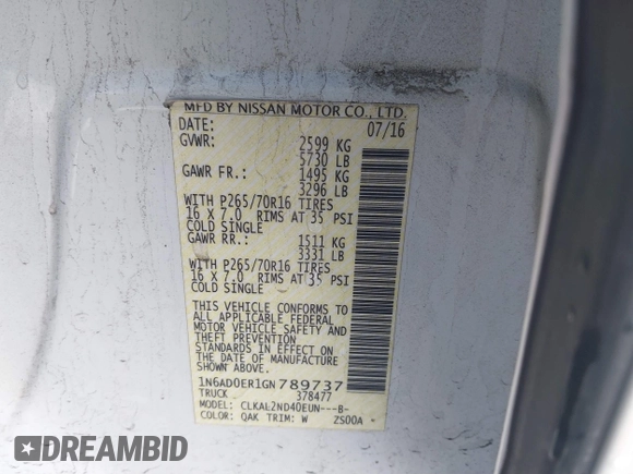 2016 Nissan Frontier SV z VIN 1N6AD0ER1GN789737, wystawiony jako IAAI lot #41784331 z przebiegiem 40 385 mil mil oraz . Historia ofert i sprzedaży dostępna na DreamBid. Obrazek 9.