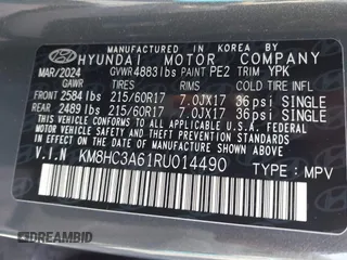 2024 Hyundai Kona SEL with VIN KM8HC3A61RU014490, listed as a IAAI auction lot 41022202 with 5,768 mi miles and . Bid and sale history available at DreamBid. Image 9.