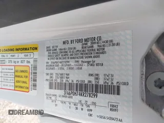 2019 Ford Fusion SE with VIN 3FA6P0H74KR278299, listed as a IAAI auction lot 41929565 with 53,425 mi miles. Bid and sale history available at carsss.com. Image 9.