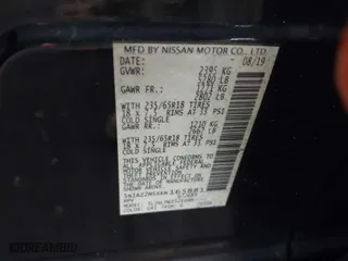 2019 Nissan Murano S with VIN 5N1AZ2MSXKN165881, listed as a IAAI auction lot 41826010 with 89,418 mi miles. Bid and sale history available at carsss.com. Image 9.