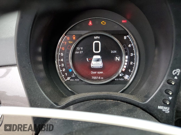 2015 FIAT 500 Sport with VIN 3C3CFFBR0FT755871, listed as a Copart auction lot 62342105 with 76,514 mi miles and Salvage title. Bid and sale history available at DreamBid. Image 9.