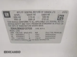 2013 Chevrolet Equinox LT z VIN 2GNALDEK6D1207636, wystawiony jako IAAI lot #42193306 z przebiegiem 148 889 mil mil oraz . Historia ofert i sprzedaży dostępna na DreamBid. Obrazek 9.