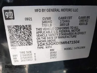 2021 GMC Yukon XL SLT with VIN 1GKS2GKD0MR471504, listed as a IAAI auction lot 41668145 with 55,917 mi miles. Bid and sale history available at carsss.com. Image 9.
