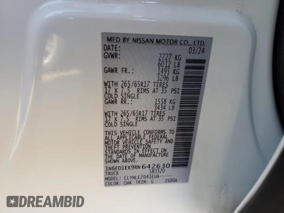 2024 Nissan Frontier S with VIN 1N6ED1EK9RN642630, listed as a Copart auction lot 88170275 with 3,966 mi miles and Non repairable. Bid and sale history available at DreamBid. Image 12.