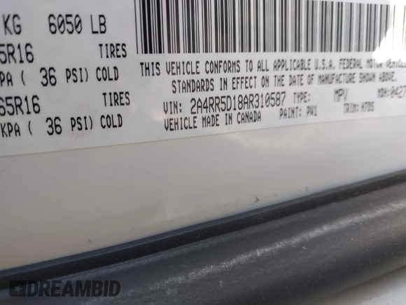 2010 Chrysler Town & Country Touring with VIN 2A4RR5D18AR310587, listed as a IAAI auction lot 41223813 with 144,626 mi miles. Bid and sale history available at carsss.com. Image 9.