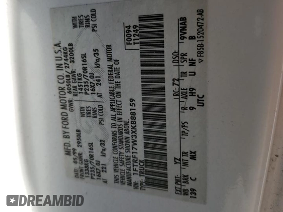 1999 Ford F-150 с VIN 1FTRF17W3XKB88159, выставлен на аукционе Copart как лот 50467855 с пробегом Не указан миль и Списание • Salvage title. История ставок и продаж доступна на DreamBid. Изображение 13.