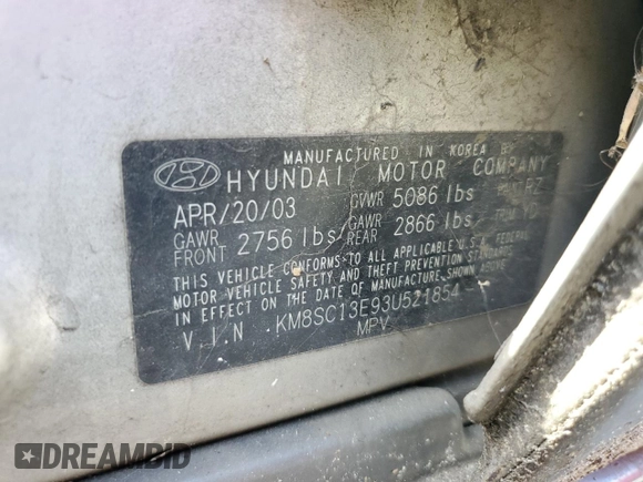2003 Hyundai Santa Fe GLS with VIN KM8SC13E93U521854, listed as a Copart auction lot 74481814 with 242,069 mi miles and Salvage Title. Bid and sale history available at carsss.com. Image 13.