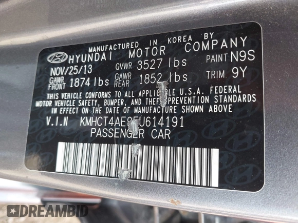 2014 Hyundai Accent GLS with VIN KMHCT4AE9EU614191, listed as a IAAI auction lot 37899279 with 144,247 mi miles. Bid and sale history available at carsss.com. Image 9.